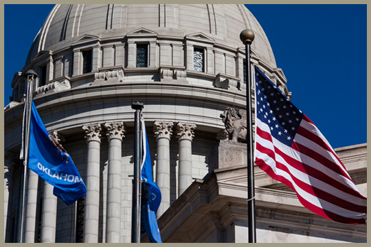 Oklahoma Capitol with Flags
